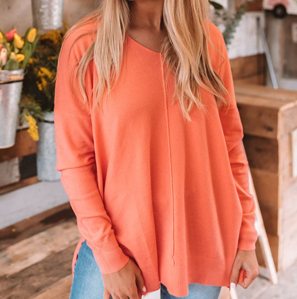 Shop Impressions Asymmetrical Coral Long Sleeve Tunic Size Small